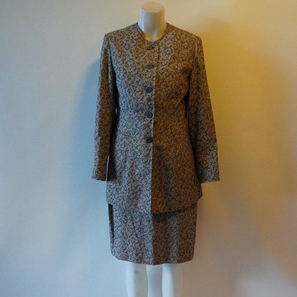 * 3pc Halston Gray Print Blazer & Vest (Sz 6), Skirt Suit (Sz 10) - Picture 1 of 12